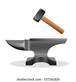 Anvil icon with hammer isolated on white.