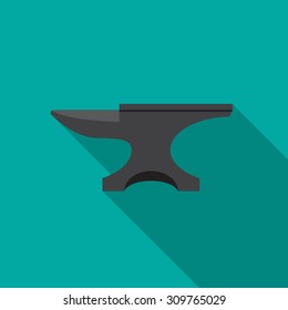 Anvil icon with long shadow. Flat design style. Anvil silhouette. Simple icon. Modern flat icon in stylish colors. Web site page and mobile app design element.