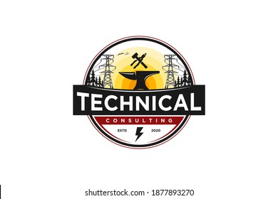 Anvil Iron Logo Electrical Technical, Design Hammer Pliers Element. Industrial Blacksmith Forging Icon. 