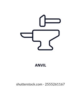 anvil outline icon.  Thin line icon from construction tools collection. Editable vector isolated on white background