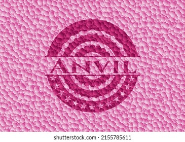 Anvil pink emblem with bubbles background. Vector Illustration. Detailed. 