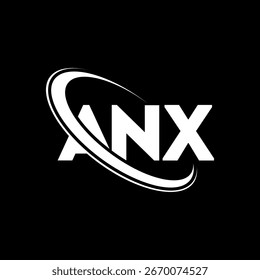 Logotipo de ANX. Diseño del logotipo de la letra ANX. Logotipo de ANX enlazado con el círculo y el logotipo del monograma en mayúscula. Tipografía ANX para tecnología, negocio y marca inmobiliaria.