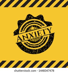Anxiety black grunge emblem inside yellow warning sign. Vector Illustration. Detailed.