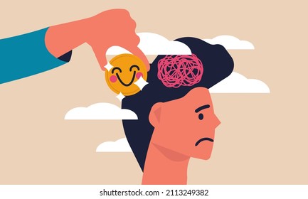 Anxiety brain man and mental recovery after work. Health medicine after work and stress treatment vector illustration concept. Neurology care people and phobia with tension. Human frustration cure