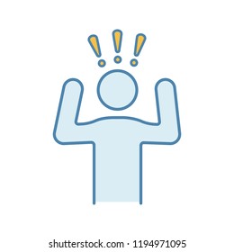Anxiety color icon. Panic attack. Nervous tension. Stress. Head problems. Emotional stress symptom. Isolated vector illustration