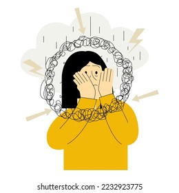 Anxiety concept illustration, Man with anxiety, Mental disorder, finding answers, confusion concept, psychological problems