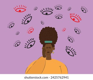 anxiety depressed sad African woman, afraid of people's looks and judgment.