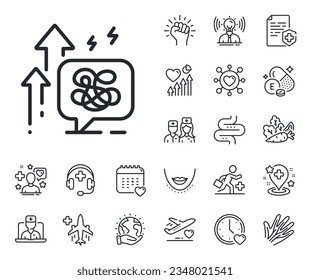 Anxiety depression chat sign. Online doctor, patient and medicine outline icons. Stress grows line icon. Mental health symbol. Stress grows line sign. Veins, nerves and cosmetic procedure icon. Vector