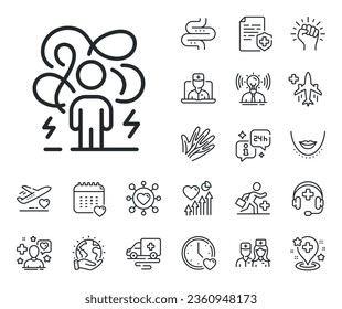 Anxiety depression sign. Online doctor, patient and medicine outline icons. Difficult stress line icon. Mental health or Psychology symbol. Difficult stress line sign. Vector