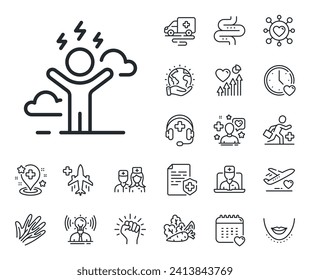 Anxiety depression sign. Online doctor, patient and medicine outline icons. Difficult stress line icon. Mental health symbol. Difficult stress line sign. Vector