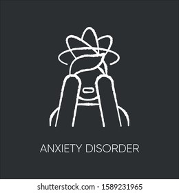 Anxiety disorder chalk icon. Fear and worry. Depressed man. Panic attack. Distress. Headache, migraine. Confused thoughts. Mental problem. Stress and tension. Isolated vector chalkboard illustration