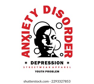 Anxiety disorder, Depression people illustration Retro Poster t shirt design, vector graphic, typographic poster or tshirts street wear and Urban style