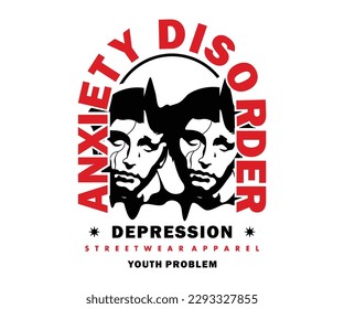 Anxiety disorder, Depression people illustration Retro Poster t shirt design, vector graphic, typographic poster or tshirts street wear and Urban style