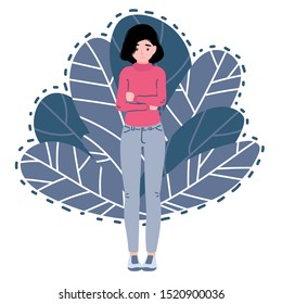 Anxiety disorder. Depression woman. Girl confused. Teen in stressful situation. teenager psychological problem, impairment. Stress, despair, mental disorder, illness. Flat cartoon vector illustration.