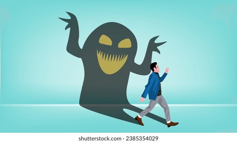 Anxiety Disorder Illustration. businessmen vector character afraid of his own shadow, doubt in one's own abilities, excessive fear