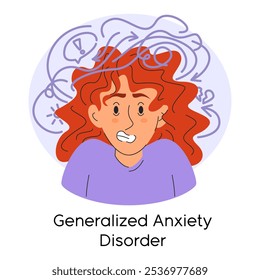 Anxiety disorder vector isolated. Female character in stress and frustrated. Nervous girl trying to handle thoughts.