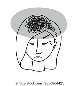 Anxiety disorder. Young woman confused. Vector illustration.