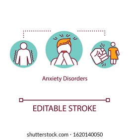 Anxiety disorders concept icon. Mental illness idea thin line illustration. Phobias. Stress management. Obsessive compulsive disorder. Vector isolated outline RGB color drawing. Editable stroke