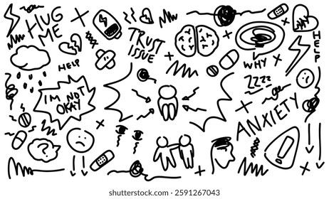 Anxiety Doodle Illustration – Mental Health Awareness Sketch.