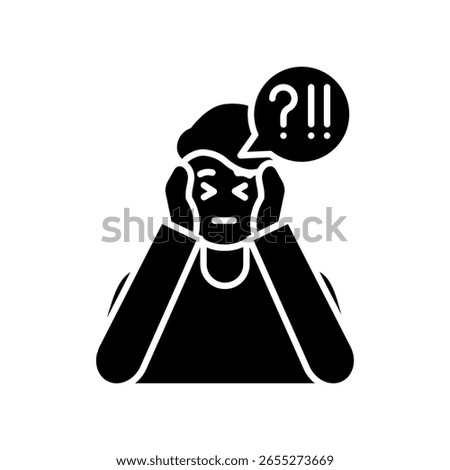 Anxiety emotion black flat icon for digital and print projects.  Minimal clean icons for apps and websites. Modern simple icons for UI UX and branding