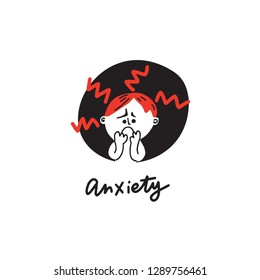 Anxiety. Hand drawn illustration of anxious man. Vector