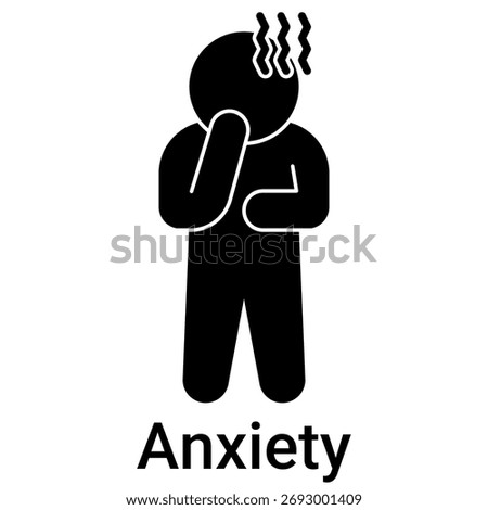 Anxiety Icon in Solid Style. Person feeling worried and nervous symptom symbol. Panic attack.
