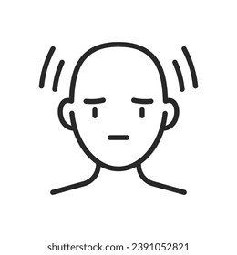 Anxiety Icon. Vector Outline Editable Isolated Sign of a Person with Tense Expression and Vibration Around the Head, Symbolizing Stress and Mental Strain.