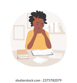 Anxiety isolated cartoon vector illustration. Worried teenager having stress and frustration, adolescent nervous mood, emotional sad girl sitting on desk and being in depression vector cartoon.