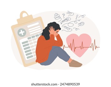 Anxiety isolated concept vector illustration. Social anxiety disorder, screening test, worry about future, fast heart rate, panic attack, domestic violence, feel desperate vector concept.