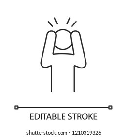 Anxiety linear icon. Exhaustion, fatigue. Thin line illustration. Apathy. Worrying person. Panic attack. Depression, desperation. Contour symbol. Vector isolated outline drawing. Editable stroke