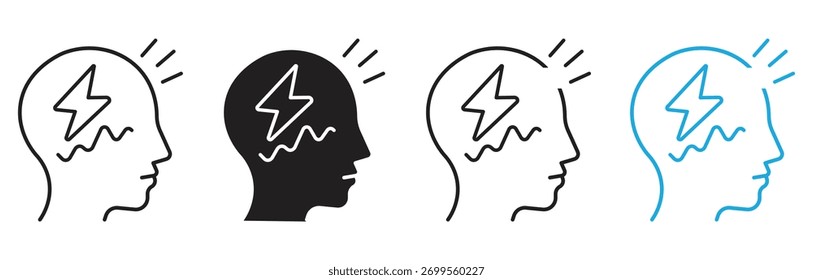 Ansiedade conjunto de ícone linear. Apatia, pessoa preocupante. Ataque de pânico, desespero Estresse, ansiedade, pressão mental, esgotamento, tensão emocional, sobrecarregado, pressão sobre fundo branco, ilustração vetorial.