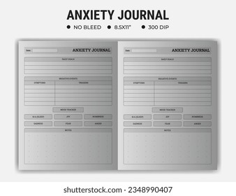 Anxiety Logbook Journal Or Notebook Planner KDP Interior Template Designs.