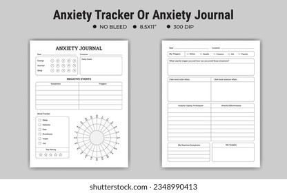 Anxiety Logbook Journal Or Notebook Planner KDP Interior Template Designs.