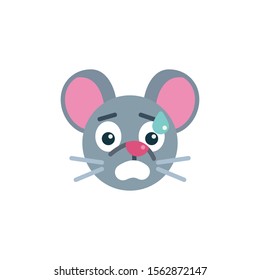 Anxiety mouse face emoji flat icon, vector sign, Fearful rat emoticon colorful pictogram isolated on white. Symbol, logo illustration. Flat style design
