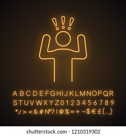 Anxiety neon light icon. Panic attack. Nervous tension. Stress. Head problems. Emotional stress symptom. Glowing sign with alphabet, numbers and symbols. Vector isolated illustration