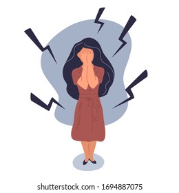 Anxiety Or Panic Attack. Depressed Nervous Person. Sad Young Woman With Lowered Head Having Panic Disorder. Psychology, Solitude, Fear Or Mental Health Problems Concept. Depressed Nervous Person