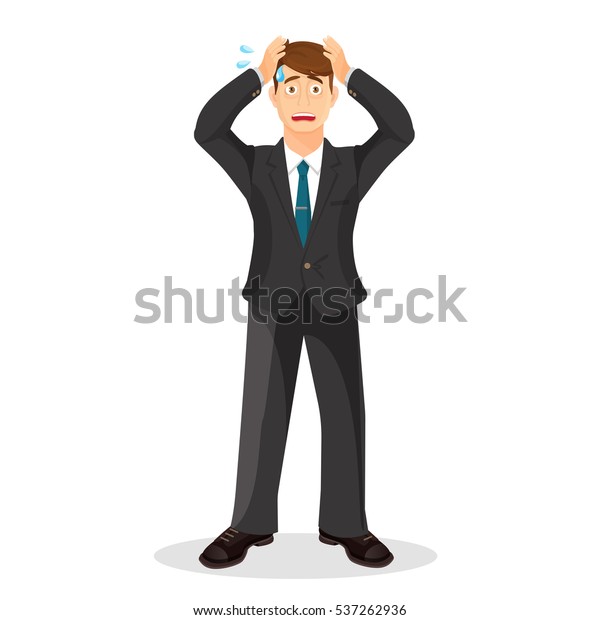 不安の人の漫画イラスト 不安で悲しい青年は顔に汗で頭を掴んでいた頭痛の痛み 心配でうつ病のサイン 負け犬 疲れた人 動転した人 ベクター画像 のベクター画像素材 ロイヤリティフリー 537262936