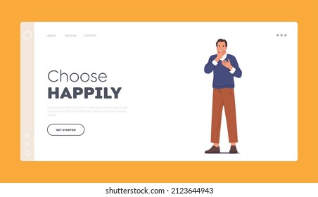 Vorlage für Angstprobleme-Landing-Page. Depressive Man Cover Mouth mit Palm, Geschäftsmann leidet an Depression, negative Emotionen, traurige oder verzweifelte männliche Charakter. Vektorgrafik von Cartoon People