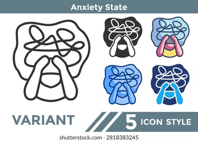 Anxiety State icon for representing heightened worry systems, anticipatory stress patterns, and anxiety-related concepts. Line, Filled, Color, Dualtone style.