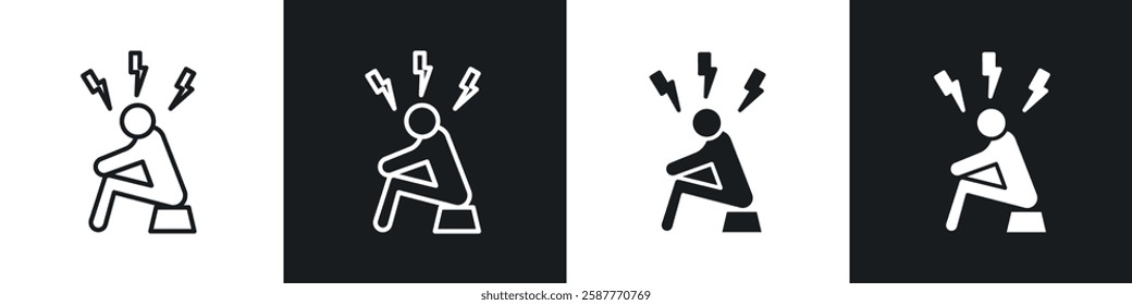 Anxiety or stress icon set black and white colors. Graphic Vector icons pack