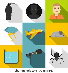 Anxiety and stress icon set. Flat style set of 9 anxiety and stress vector icons for web design