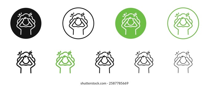 Anxiety or stress icons in black and green colors collection