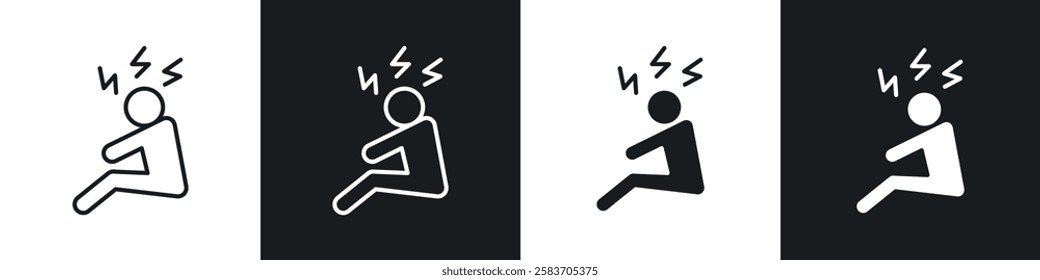 Anxiety or stress icons collection in black and white filled and line versions