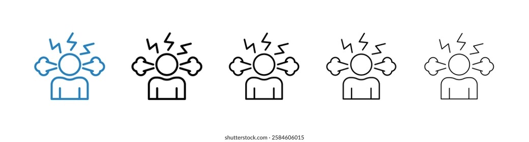 Anxiety or stress icons in five different stroke sizes