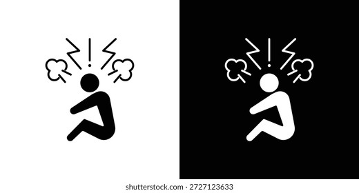 Ansiedade ou estresse ícones conceito de vetor plano. Ilustrações em preto e branco
