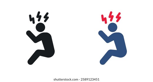 Anxiety or stress icons set vectors black and colored style