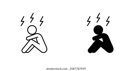 Anxiety or stress icons. stroke line and black solid icons