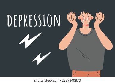 Anxiety stress worry mental health  psychology depressed banner concept. Vector cartoon graphic design element illustration