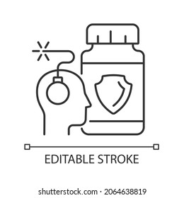 Anxiety supplements linear icon. Mental health disorders complementary medication. Thin line customizable illustration. Contour symbol. Vector isolated outline drawing. Editable stroke