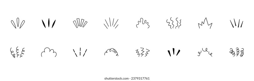 Anxiety symbols hand drawn icon set. Stress and dumbfounded line effects with amazement and vector fright